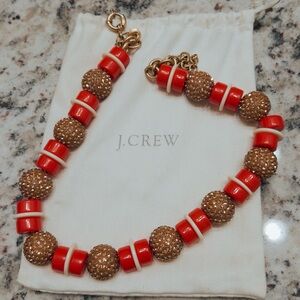Vintage J. Crew Red and Rose Gold Beaded Drop Necklace